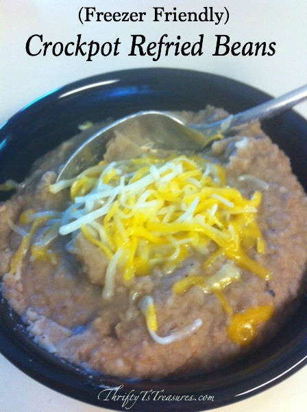 These Freezer Friendly Crockpot Refried Beans are not only easy peasy to make, but they're also much healthier for your family than canned beans!