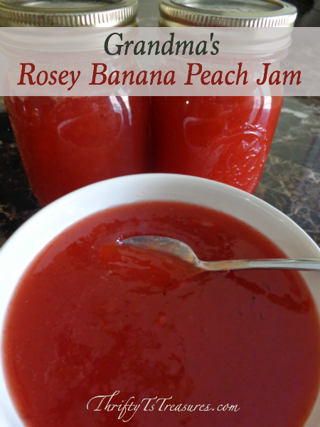 This Rosey Banana Peach Jam is a bit of Heaven in a jar! The mix of peaches, bananas and maraschino cherries give it a wonderfully unique flavor.