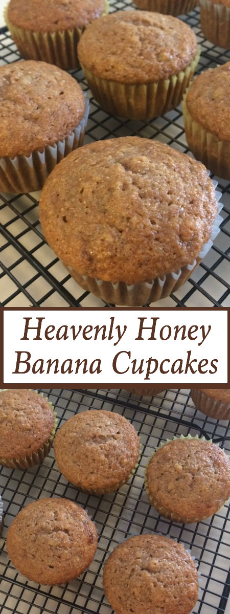honey banana cupcakes on a wire cooling rack