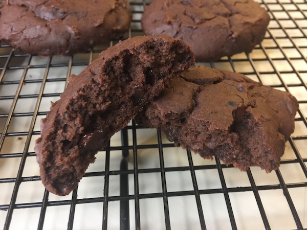 black bean chocolate chip cookie broken in half